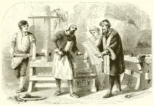 Drukowanie pierwszego arkusza Biblii autorstwa English School