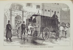 Prison Van podejmujący więźniów w Izbie Zatrzymań, z The Criminal Prisons of London i Scenes of Prison Life autorstwa Henry