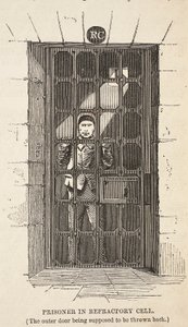 Więzień w celi ogniotrwałej (zewnętrzne drzwi mają być odrzucone), ilustracja z The Criminal Prisons of London i Scenes from Prison Life Henry