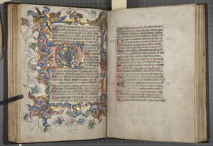 Psałterz z kalendarzem Sarum use, Fol 40 verso 41 recto, c.1425-75 (tusz, farba i złoto na welinie) autorstwa English School
