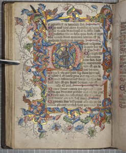Psałterz z kalendarzem Sarum use, Fol 40 verso, ok. 1425-75 (tusz, farba i złoto na welinie) autorstwa English School