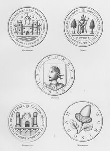 Broń publiczna: Malmesbury; Nowość; Penryna; Woda pomostowa; Wokingham (grawerowanie) autorstwa English School