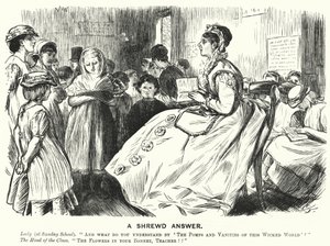 Punch cartoon: A Sprytny Asnwer - wiktoriańska scena szkółki niedzielnej (grawerowanie) autorstwa English School