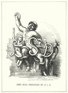 Punch cartoon: Anglia uduszona przez podatki (grawerowanie) autorstwa English School