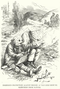 Punch cartoon: Ingenious Protection against Midges – cenna wskazówka dla rysowników z natury (grawerowanie) autorstwa English School