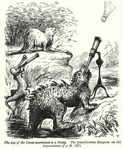 Kreskówka poncz: dinozaury obserwujące kometę (rycina) autorstwa English School
