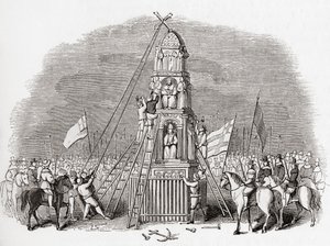 Purytanie niszczący Cheapside Cross aka Eleanor Cross, Londyn, Anglia w 1643 r., ze strony Old England: A Pictorial Museum, pub. 1847 autorstwa English School