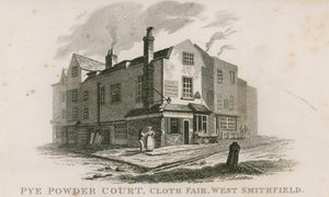 Pye Powder Court, Cloth Fair, West Smithfield, odbywające się w publicznym domu Sign of the Hand and Shears autorstwa English School