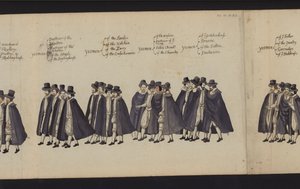 Procesja pogrzebowa królowej Elżbiety I (kolorowy grawerunek) autorstwa English School