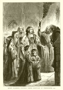 Królowa Elżbieta Wydville przyjmująca Sanktuarium w Westminster, 1471 autorstwa English School
