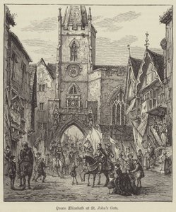 Królowa Elżbieta przy Bramie Św. Jana (rycina) autorstwa English School