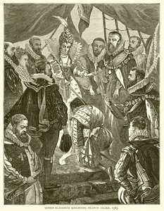 Królowa Elżbieta pasująca na rycerza Francisa Drake