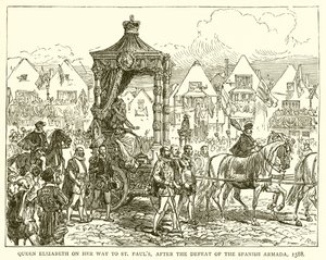 Królowa Elżbieta w drodze do St. Pauls, po klęsce hiszpańskiej Armady, 1588 autorstwa English School
