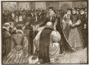 Queen Mary and the State Prisoners in the Tower, ilustracja z Cassells Illustrated History of England (zdjęcie w sepii) autorstwa English School
