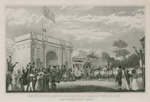 Królowa Wiktoria opuszcza Pałac Buckingham, 28 czerwca 1838 autorstwa English School