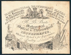 R B Bate, instrumenty matematyczne, optyczne i filozoficzne, karta handlowa autorstwa English School