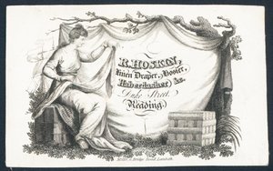 R Hoskin, lniana draperia, wyroby pończosznicze, pasmanteria, karta handlowa autorstwa English School