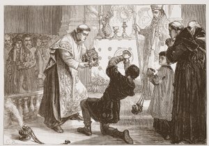 Cud Radziwiłłów: uzdrowienie złudnego demona, ilustracja z Historii protestantyzmu Jamesa Aitkena Wyliego (1808-1890), wyd. 1878 autorstwa English School