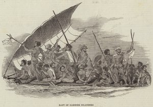 Tratwa Gambier Islanders (grawerowanie) autorstwa English School