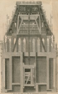 Wznoszenie wielkiego dzwonu dla Westminster Clock Tower w Londynie autorstwa English School