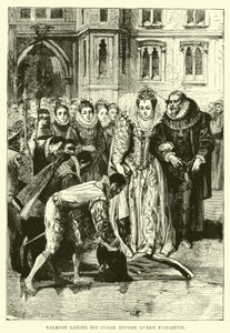 Raleigh kładzie płaszcz przed królową Elżbietą autorstwa English School