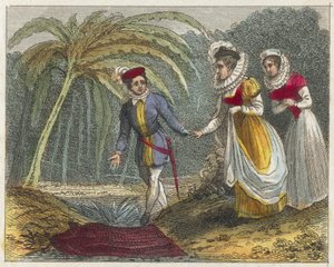 Galanteria Raleigha (kolorowa rycina) autorstwa English School