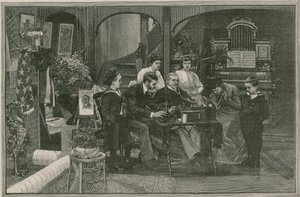 Odbieranie wiadomości z Ameryki przez fonograf Edisona autorstwa English School