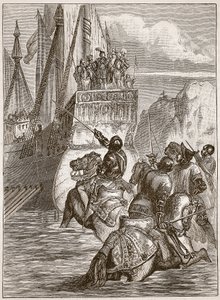 Przyjęcie cesarza Zygmunta, ilustracja z Cassells Illustrated History of England (zdjęcie w sepii) autorstwa English School
