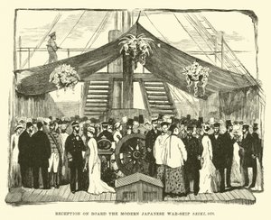 Odbiór na pokładzie nowoczesnego japońskiego okrętu wojennego Seiki, 1878 autorstwa English School