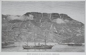 Eskadra Pomocy z 1884 r. w Godhavn, Grenlandia, wyd. Londyn 1886 autorstwa English School