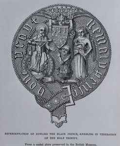 Reprezentacja Edwarda Czarnego Księcia Klęczącego w Czci Trójcy Świętej autorstwa English School