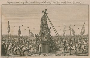 Reprezentacja zburzenia krzyża w Cheapside w roku 1643 autorstwa English School