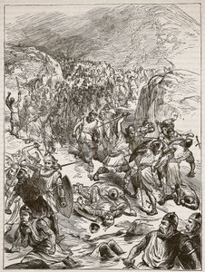 Odepchnięcie Anglików w Corwen, ilustracja z Cassells Illustrated History of England (zdjęcie w sepii) autorstwa English School