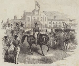 Recenzja Honorowej Kompanii Artylerii, autorstwa Jego Królewskiej Wysokości Księcia Alberta, Generalnego Kapitana i Pułkownika (rycina) autorstwa English School
