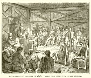 Niebezpieczeństwa rewolucyjne 1848 r. Składanie przysięgi w tajnym stowarzyszeniu autorstwa English School