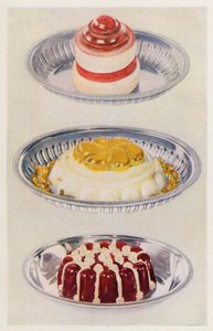 Galaretka wstążkowa; Venus Pudding; Galaretka winna i krem (kolorowa litografia) autorstwa English School