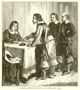Richard Cromwell podpisuje swoją abdykację, 1659 autorstwa English School