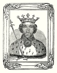 Ryszard II urodził się w 1366 r., został koronowany w 1377 r. i zamordowany w 1399 r. (rycina) autorstwa English School