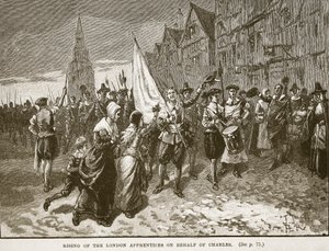 Rising of the London Apprentices w imieniu Karola, ilustracja z Cassells Illustrated History of England (zdjęcie w sepii) autorstwa English School