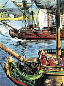 Robert Clive płynie w górę Zatoki Bengalskiej do ujścia Gangesu autorstwa English School