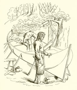 Robinson Crusoe buduje swoją łódź autorstwa English School