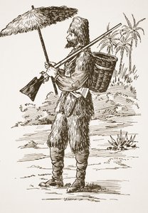 Robinson Crusoe, ilustracja z The Story of Robinson Crusoe: Adaptacja dla dzieci posługujących się językiem Defoes, wyd. przez Griffith Farran Browne & Co. Limited, Londyn autorstwa English School