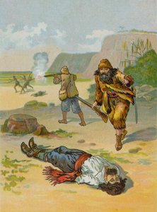 Robinson Crusoe uwalnia jeńca autorstwa English School