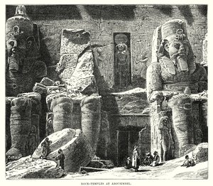 Skalne świątynie w Abousimbel (grawerunek) autorstwa English School