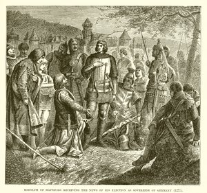 Rodolph Habsburg odbiera wiadomość o jego wyborze na suwerena Niemiec (1273) autorstwa English School
