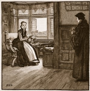 Wizyta Rogera Aschama u Lady Jane Grey, ilustracja z Ilustrowanej Historii Anglii Cassella (zdjęcie w sepii) autorstwa English School