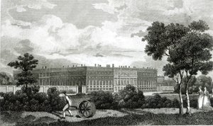 Rolling the Lawns w pałacu Hampton Court, 7 marca 1807 r. autorstwa English School