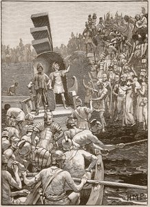Rzymscy żołnierze opuszczający Brytanię, ilustracja z Cassells Illustrated History of England (zdjęcie w sepii) autorstwa English School