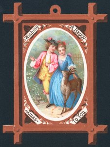 Romantyczna para z jelonkiem, kartka świąteczna autorstwa English School