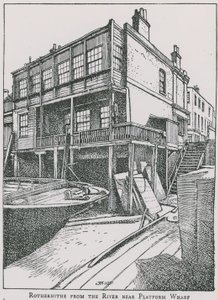 Rotherhithe z Tamizy w pobliżu Platform Wharf; Anioł autorstwa English School